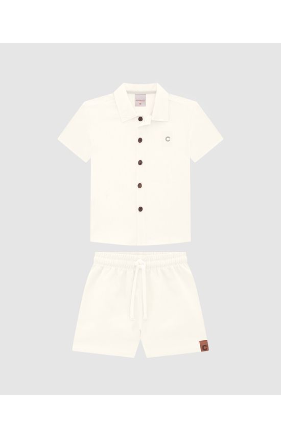 Conjunto Menino Camisa e Bermuda Em Viscolinho Texturizado - Carinhoso