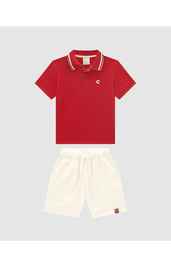 Conjunto Menino Bermuda Cadarço Frontal Em Viscolinho Texturizado - Carinhoso