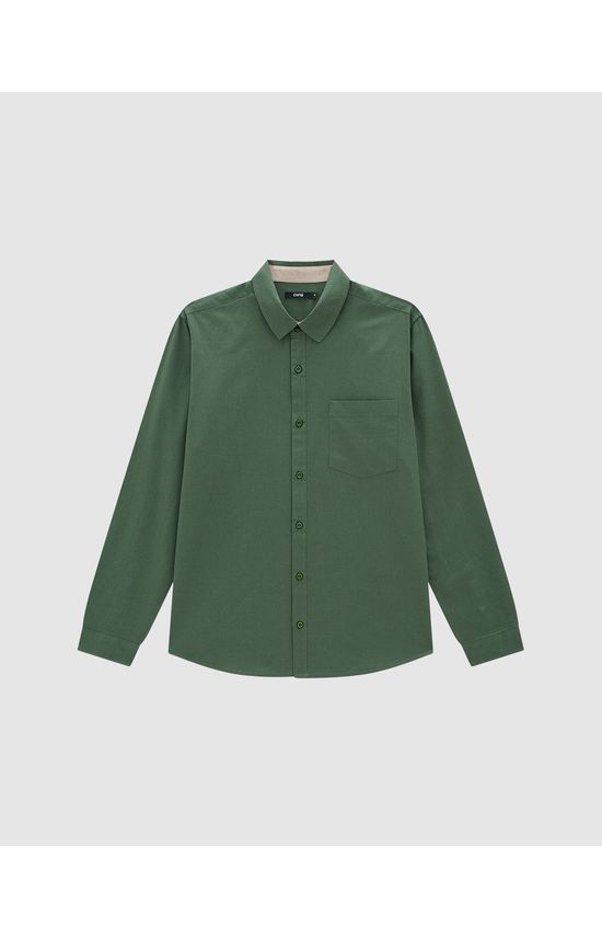Camisa Masculina Regular Manga Longa Em Algodão Com Linho - ENFIM