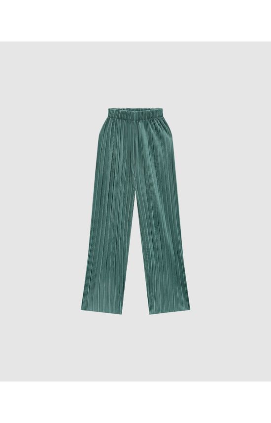 Calça Reta Feminina Em Tecido Acetinado Plissado - ENFIM