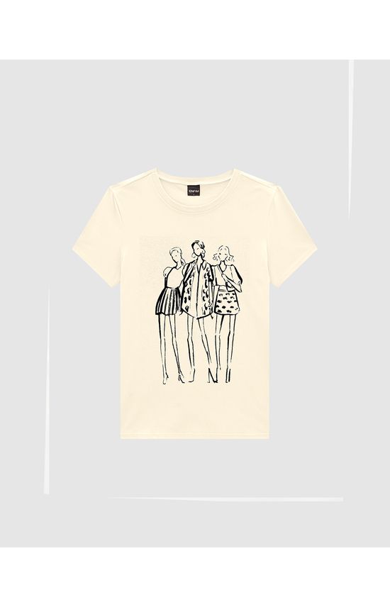 T-Shirt Feminina Slim Estampa Efeito Aveludado Em Algodão - ENFIM