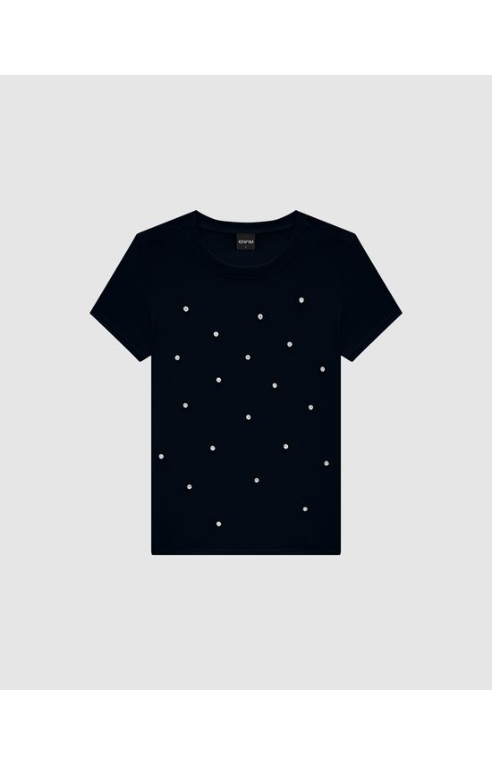 T-Shirt Feminina Slim Com Aplique Strass Em Algodão - ENFIM