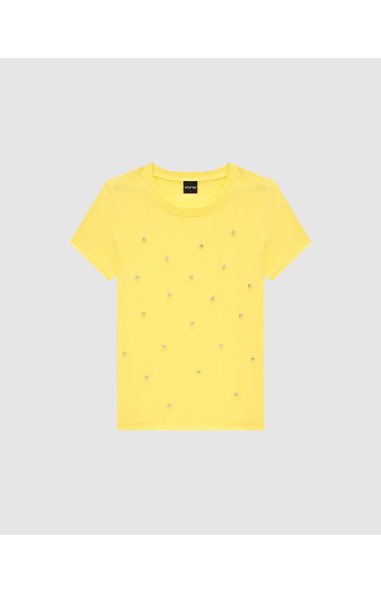 T-Shirt Feminina Slim Com Aplique Strass Em Algodão - ENFIM