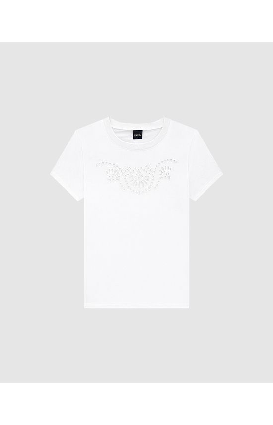 T-Shirt Feminina Bordado Frontal Vazado Em Algodão - ENFIM