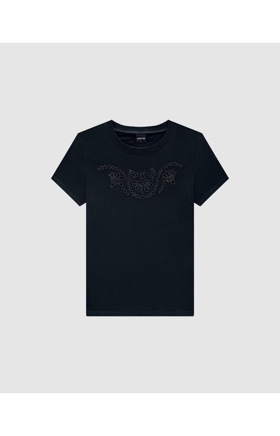 T-Shirt Feminina Bordado Frontal Vazado Em Algodão - ENFIM