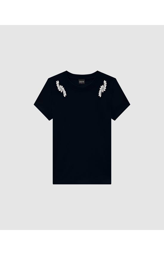 T-Shirt Feminina Com Aplique Pedraria Em Algodão - ENFIM