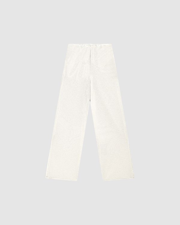 Calça Wide Leg Cropped Feminina Fenda Lateral Em Malha Lurex - ENFIM Off White - M