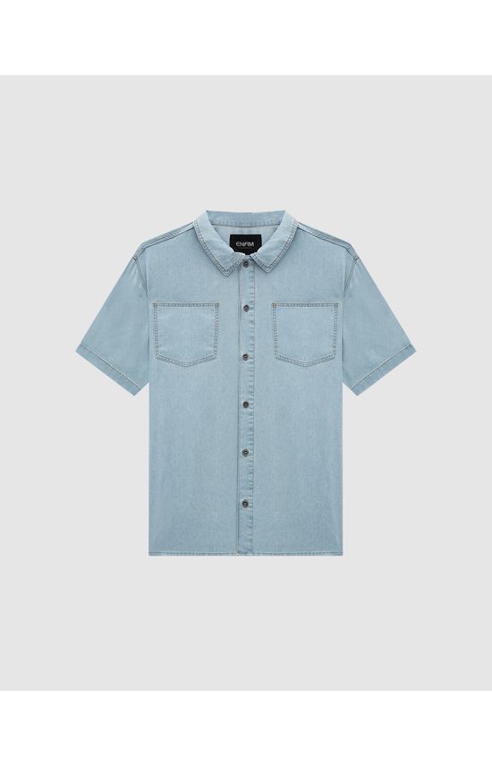 Camisa Masculina Relaxed Fit Bolso Peitoral Em Jeans Leve - ENFIM