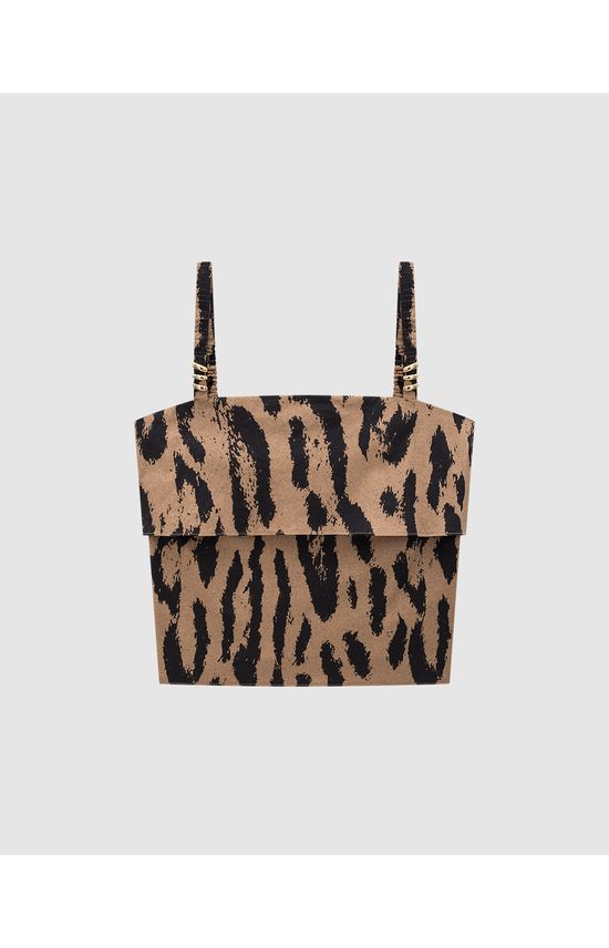 Blusa Feminina Animal Print Alça Com Aviamento Em Algodão Stretch - ENFIM