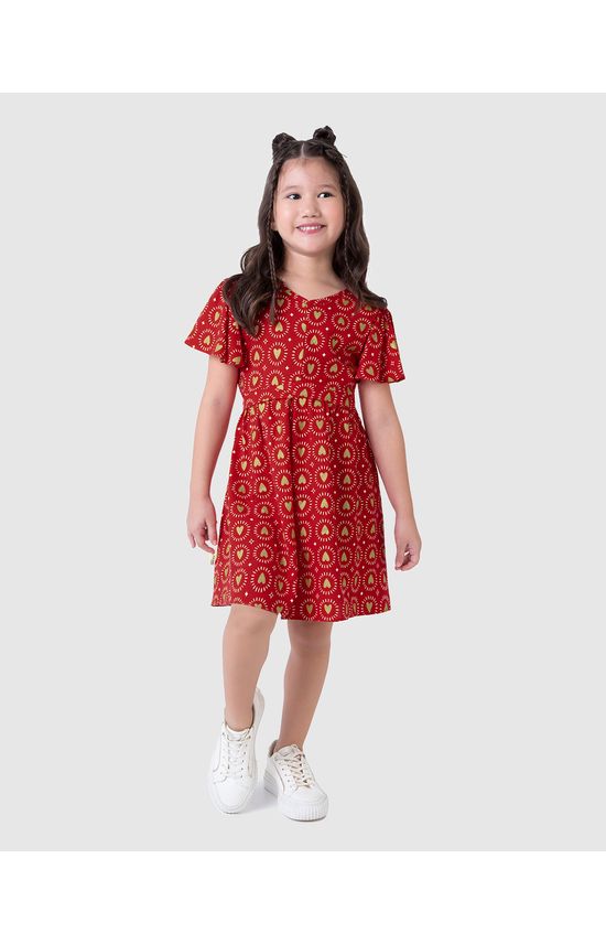 Vestido Infantil Estampa Corações Metalizado Em Viscose Malwee Kids