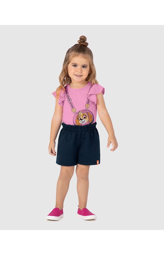 Conjunto Infantil Menina Blusa Patrulha Canina Em Malha Rajada Malwee Kids
