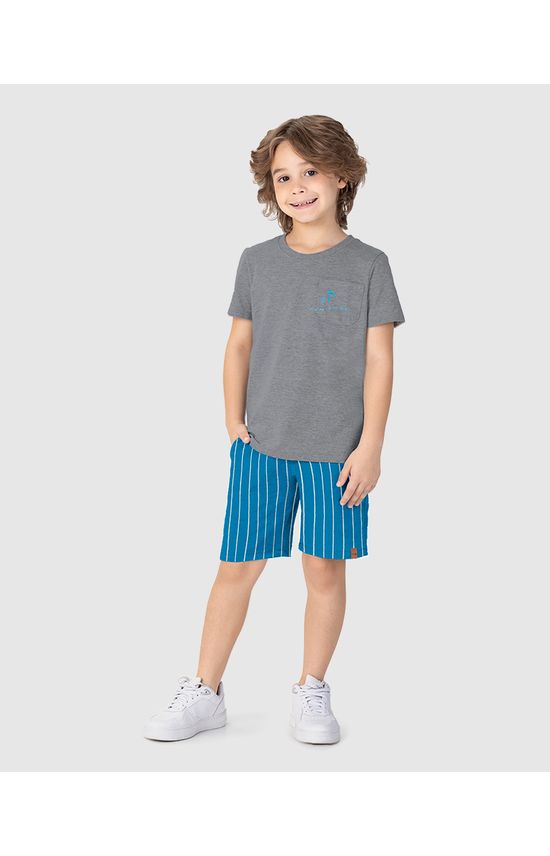 Conjunto Infantil Menino Bermuda Em Tecido Listrado Malwee Kids