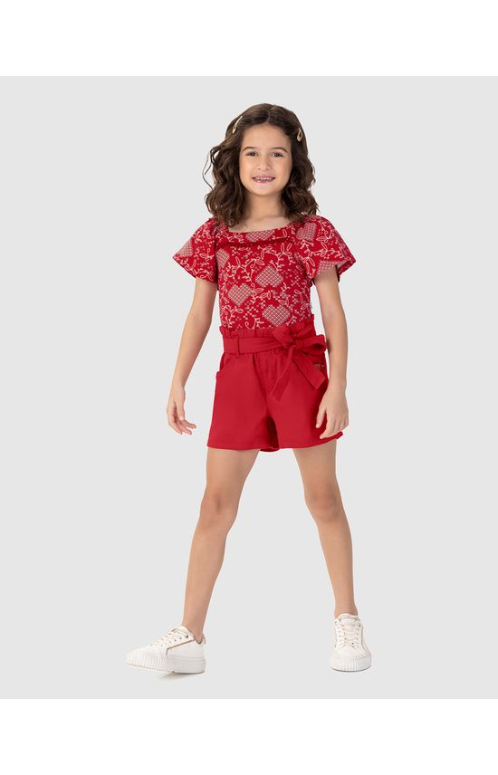 Blusa Infantil Menina Cropped Detalhe Renda Pompom Malwee Kids