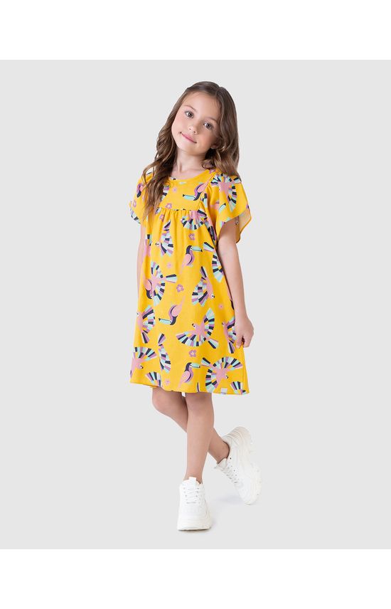 Vestido Infantil Estampa Pássaros Em Tecido Texturizado Malwee Kids