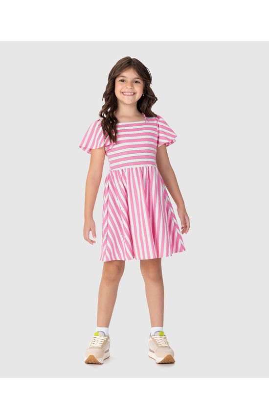 Vestido Infantil Manga Godê Em Malha Listrada Lurex Malwee Kids