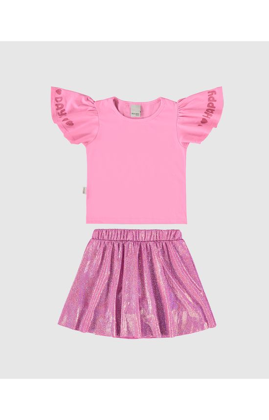 Conjunto Infantil Menina Saia Em Malha Metalizada Malwee Kids