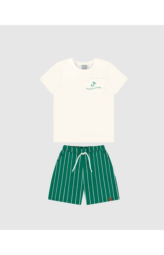 Conjunto Infantil Menino Bermuda Em Tecido Listrado Malwee Kids