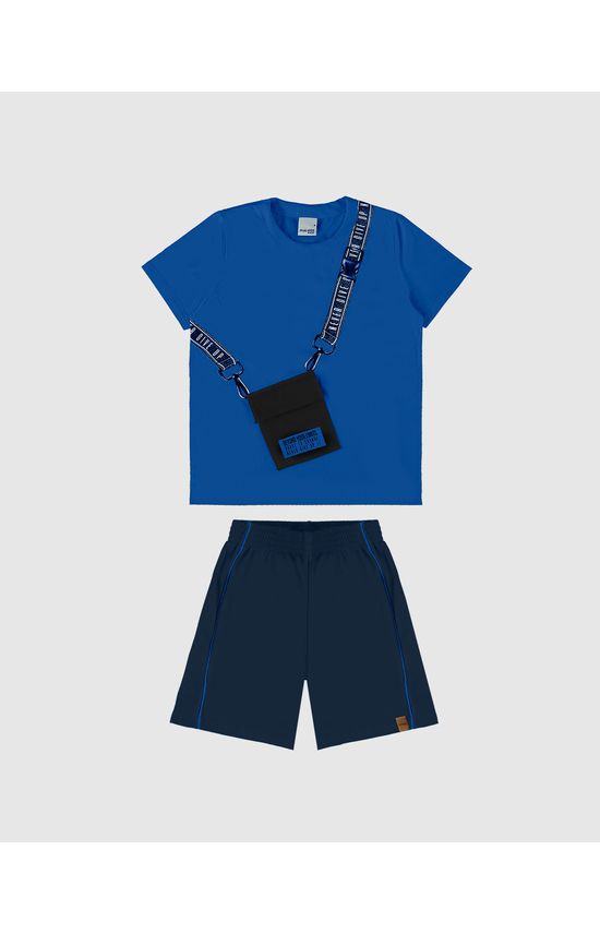 Conjunto Infantil Menino Camiseta Bolso Funcional Em Algodão Malwee Kids