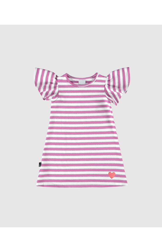 Vestido Infantil Amplo Em Malha Listrada Lurex Malwee Kids