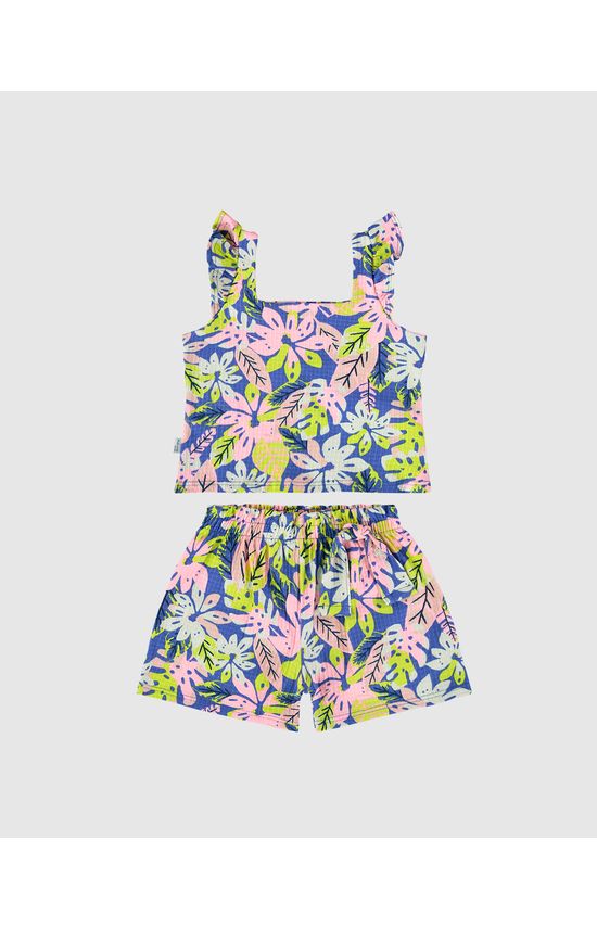 Conjunto Infantil Menina Estampa Folhagem Em Malha Texturizada Malwee Kids