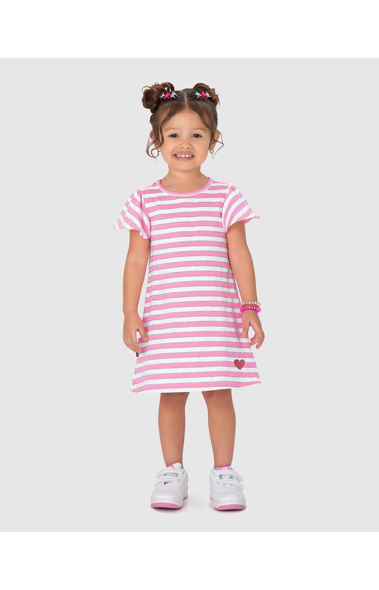 Vestido Infantil Amplo Em Malha Listrada Lurex Malwee Kids