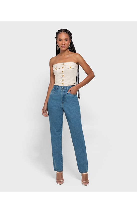 Calça Feminina Reta Cintura Alta Em Jeans 100% Algodão - ENFIM