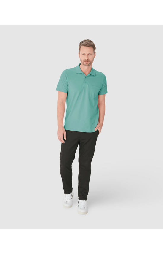 Camisa Polo Básica Masculina Gola Esporte E Bolso Piquet Stretch