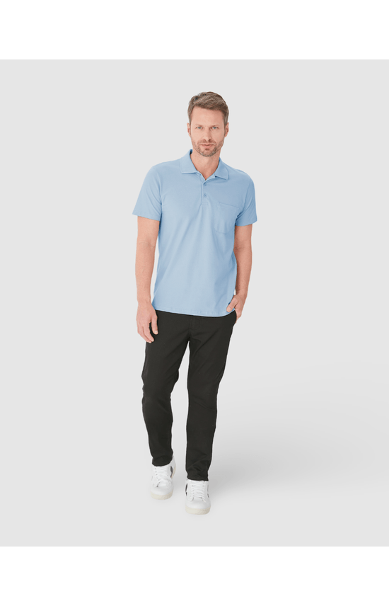 Camisa Polo Básica Masculina Gola Esporte E Bolso Piquet Stretch