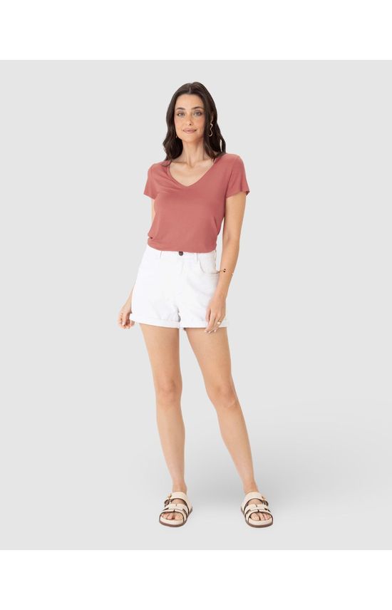 Blusa Básica Feminina Mullet Decote V Em Viscose Stretch