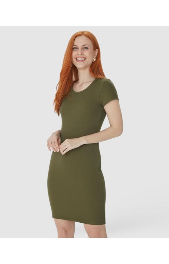 Vestido Básico Feminino Manga Curta Em Viscose Stretch