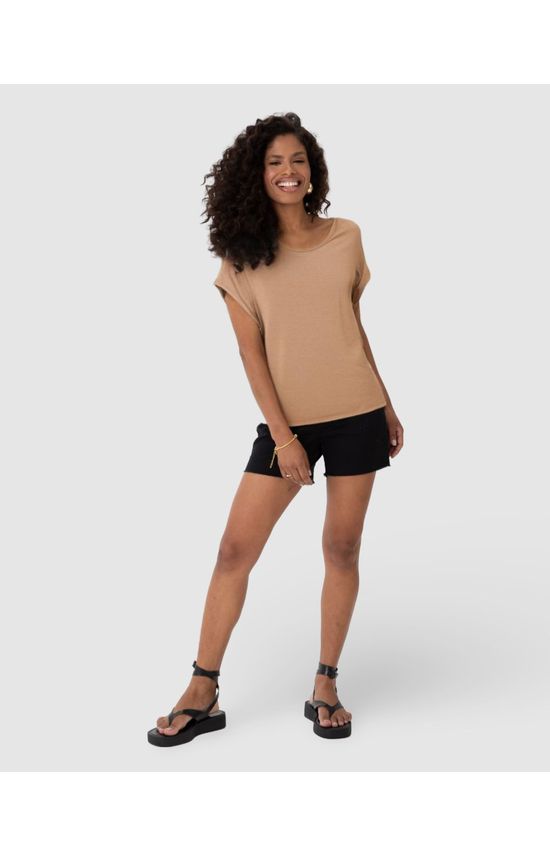 Blusa Feminina Decote Canoa Em Malha Viscolinho Stretch