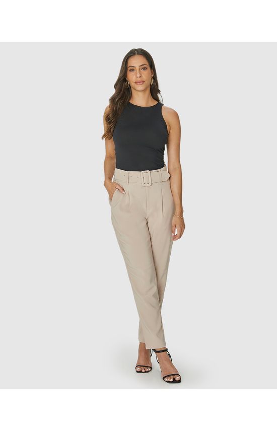 Calça Alfaiataria Feminina Com Cinto E Bolso Lateral