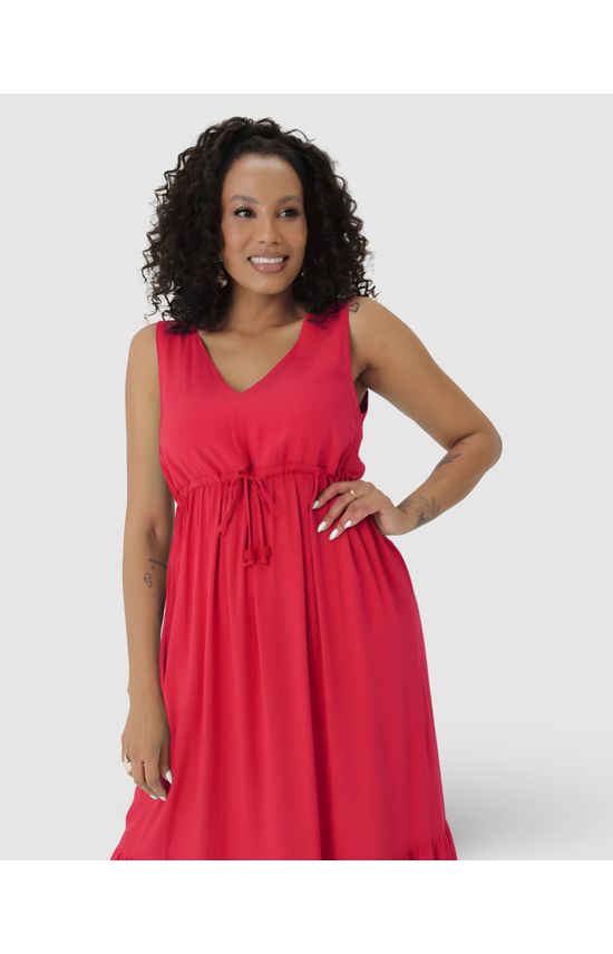 Vestido Midi Feminino Evasê Amarração Funcional Em Viscose