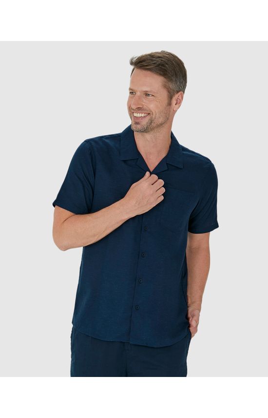 Camisa Masculina Manga Curta Bolso Peitoral Em Viscolinho