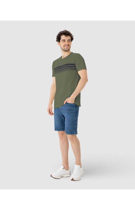 Camiseta Masculina Listras Frontais Em Algodão