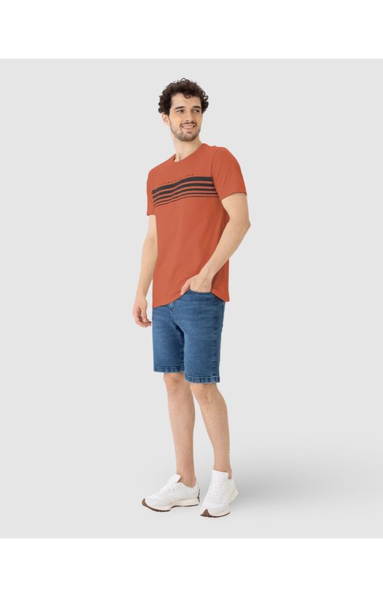 Camiseta Masculina Listras Frontais Em Algodão