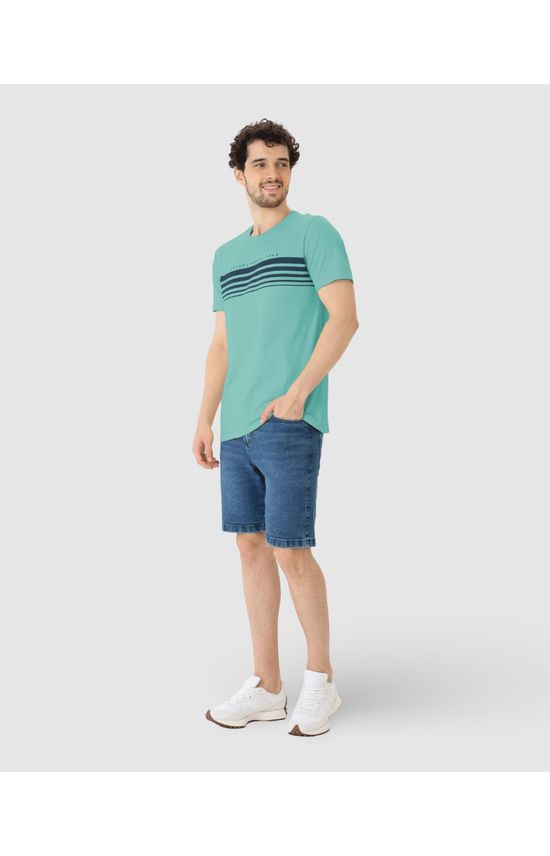 Camiseta Masculina Listras Frontais Em Algodão