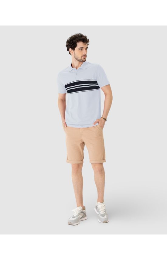 Camisa Polo Masculina Listras Frontais Em Algodão
