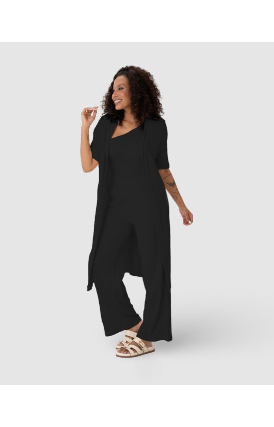 Cardigan Amplo Feminino Manga Curta Em Malha Texturizada