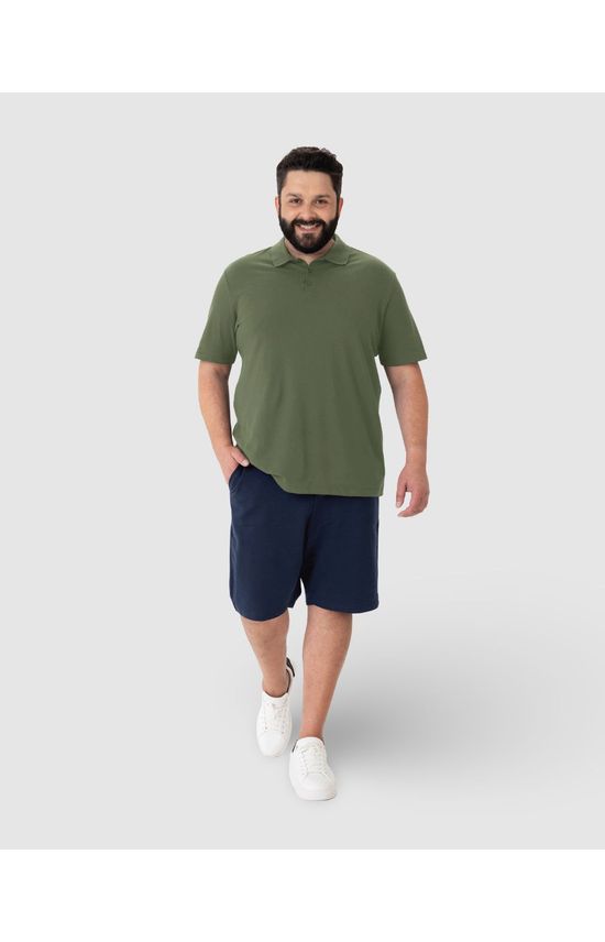 Camisa Polo Básica Masculina Plus Size Em Piquet Stretch