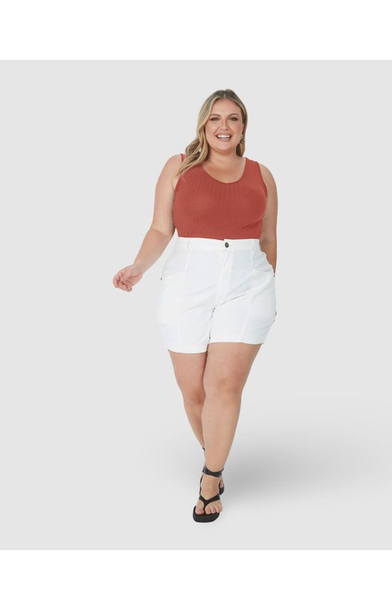 Regata Básica Feminina Plus Size Decote V Em Canelado De Viscose