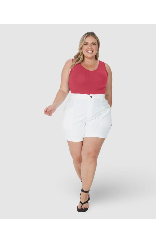 Regata Básica Feminina Plus Size Decote V Em Canelado De Viscose