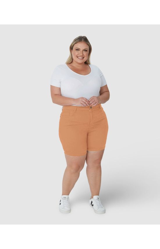 Bermuda Feminina Plus Size Comfort Cintura Média Em Sarja Com Elastano