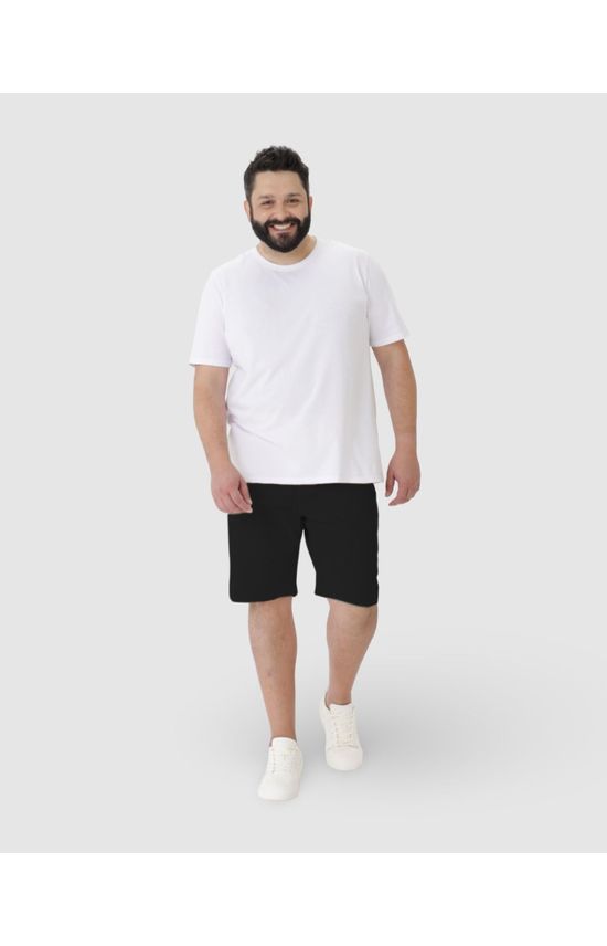 Bermuda Masculina Plus Size Slim Cintura Média Em Sarja Com Elastano
