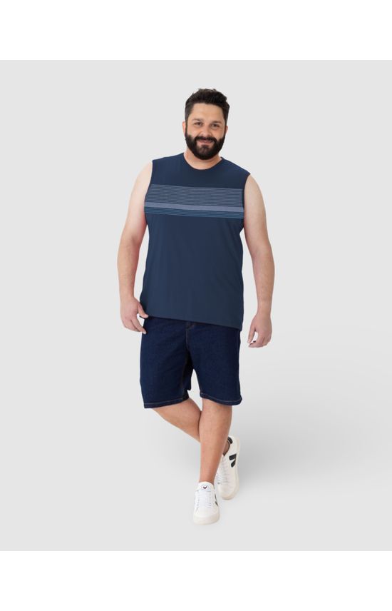Regata Masculina Plus Size Listrado Frontal Em Algodão