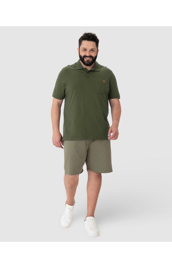 Camisa Polo Masculina Plus Size Bolso Frontal Em Piquet Stretch