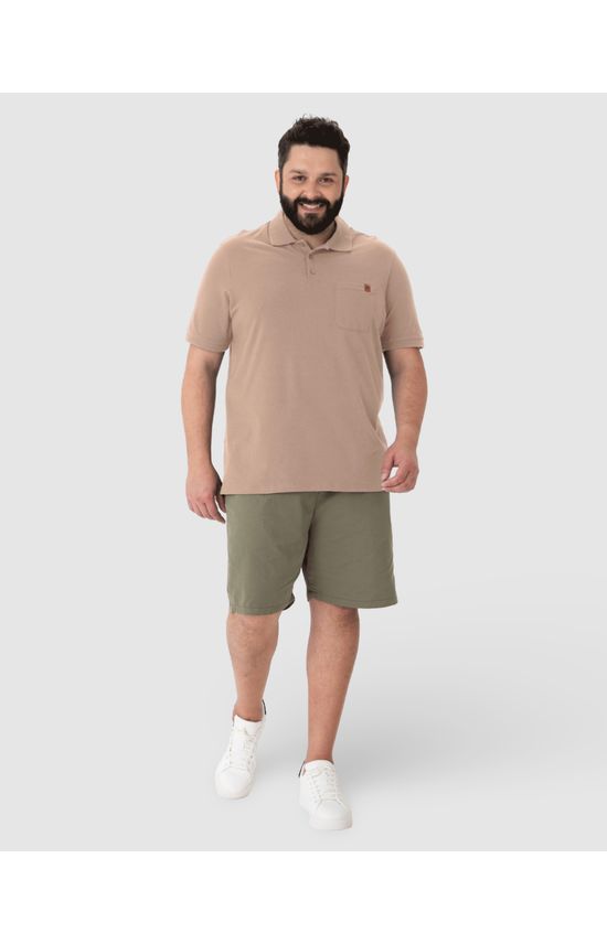 Camisa Polo Masculina Plus Size Bolso Frontal Em Piquet Stretch