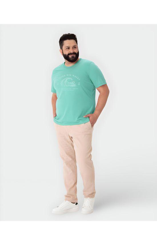 Camiseta Masculina Plus Size Living Big Waves Em Malha Mesclada