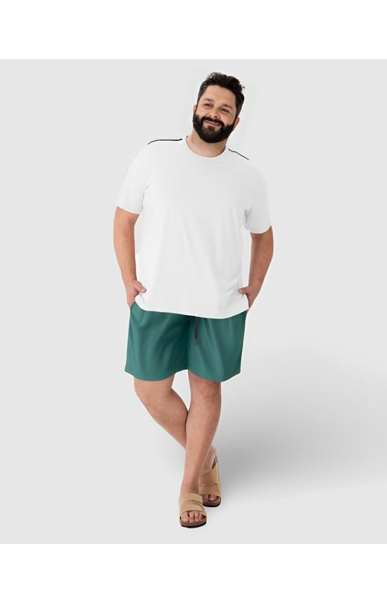 Camiseta Masculina Plus Size Com Detalhe Retilínea Em Algodão