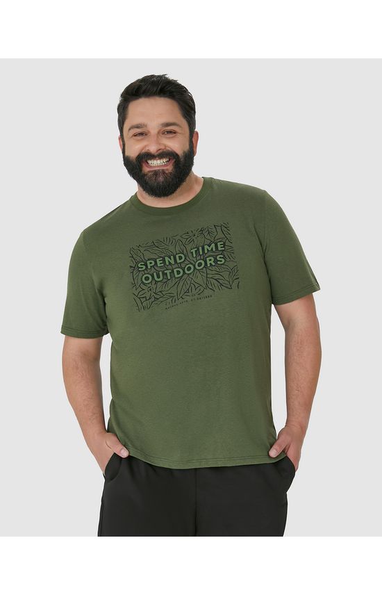 Camiseta Masculina Plus Size Spend Time Outdoors Em Malha Linho